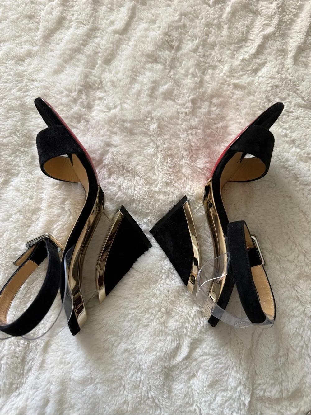 Christian Louboutin Levitalo 100 Black Suede PVC Wedges EU 36